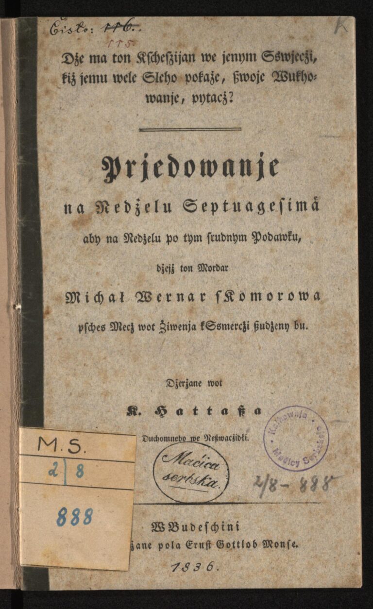 Titelblatt der Predigt aus dem Jahr 1836 © SKA