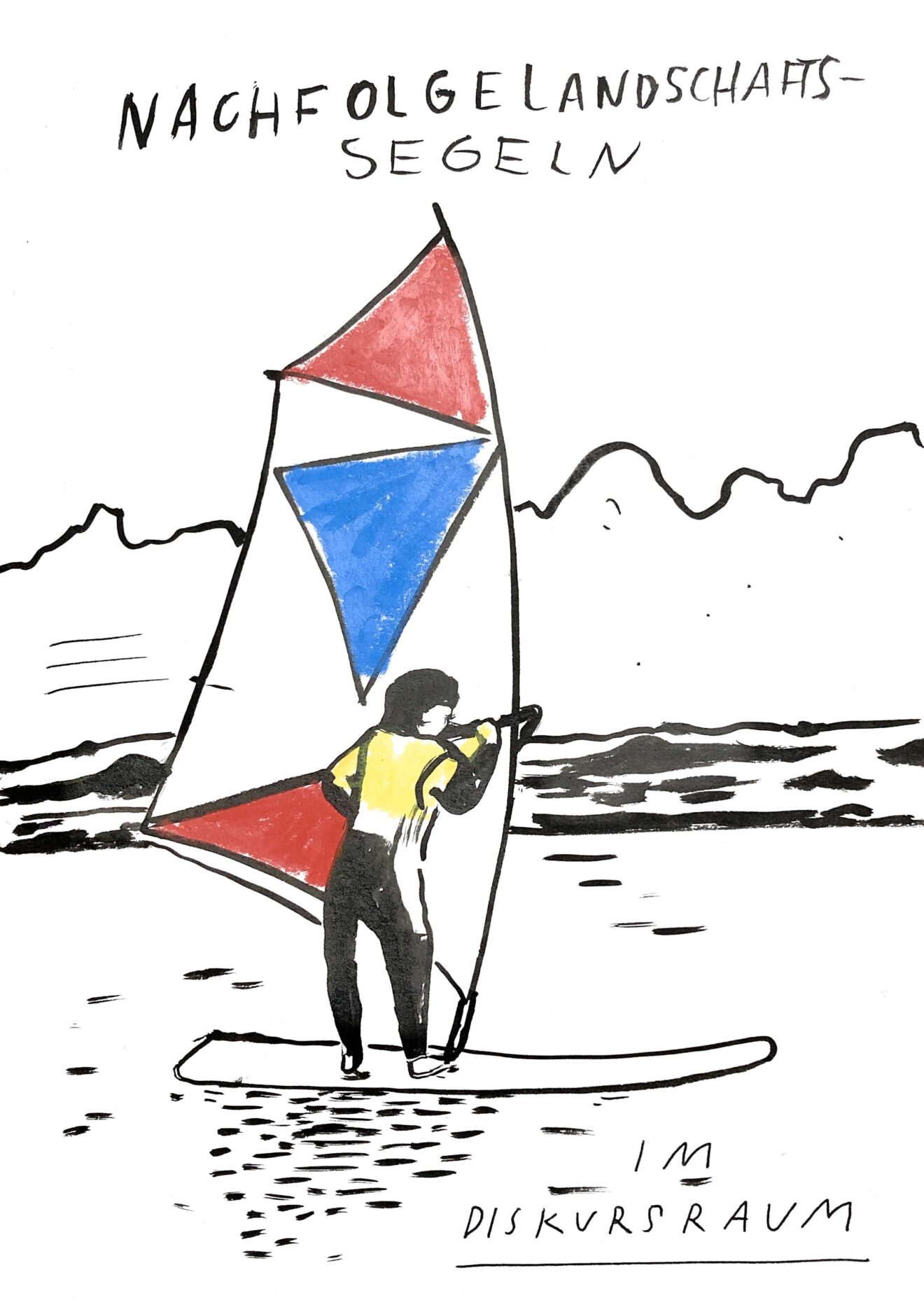 Illustration: Mann auf Segel, darüber Überschrift "Nachfolgelandschaftssegeln"